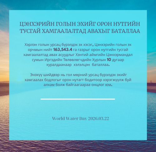 САЙХАН МЭДЭЭ: ЦЭНХЭРИЙН ГОЛЫН ЭХИЙГ ОРОН НУТГИЙН ТУСГАЙ ХАМГААЛАЛТАД АВАХЫГ БАТАЛЛАА